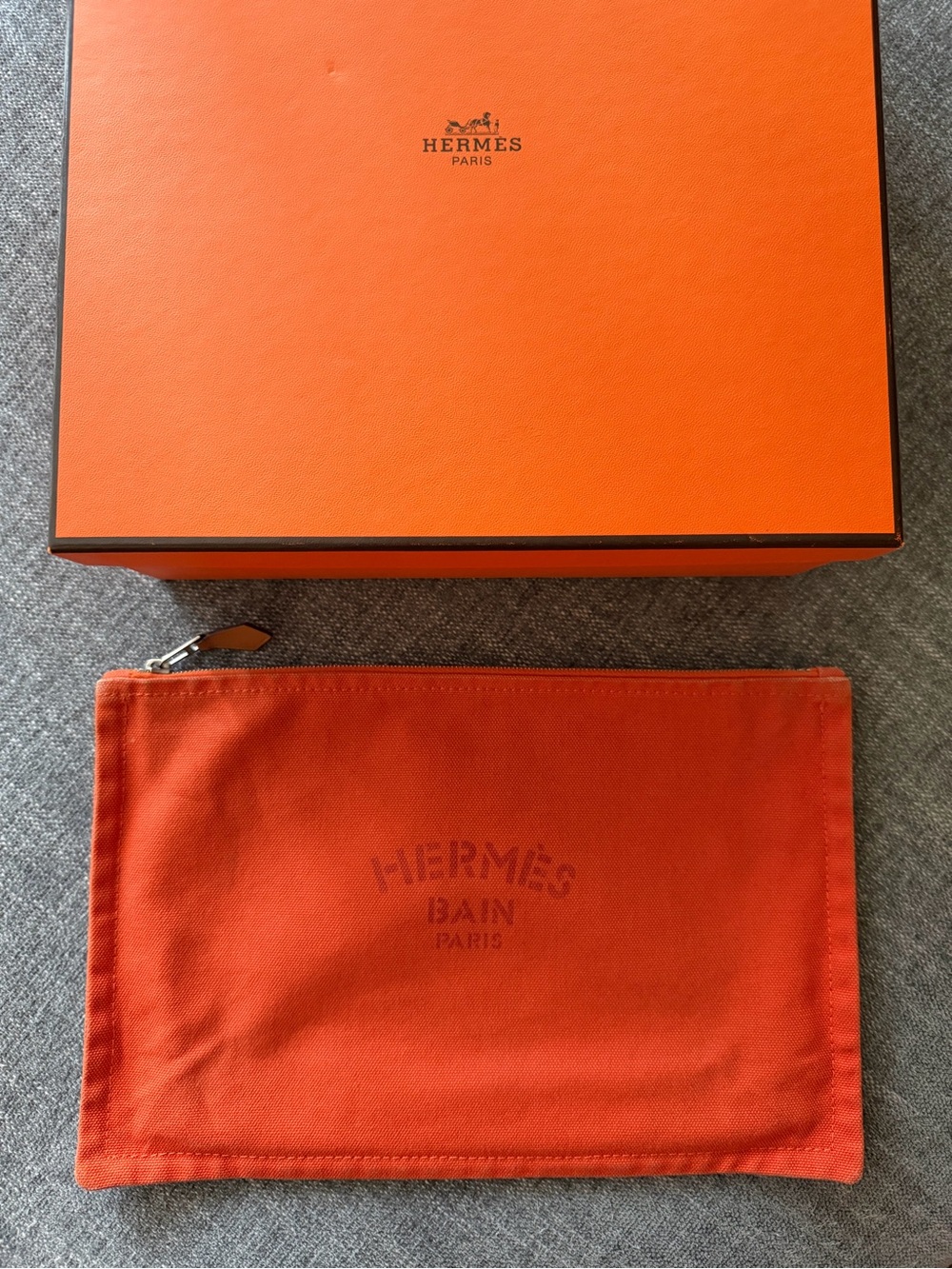 Hermes Orange Canvas Zip Pouch / Toiletry / Make-up Bag
